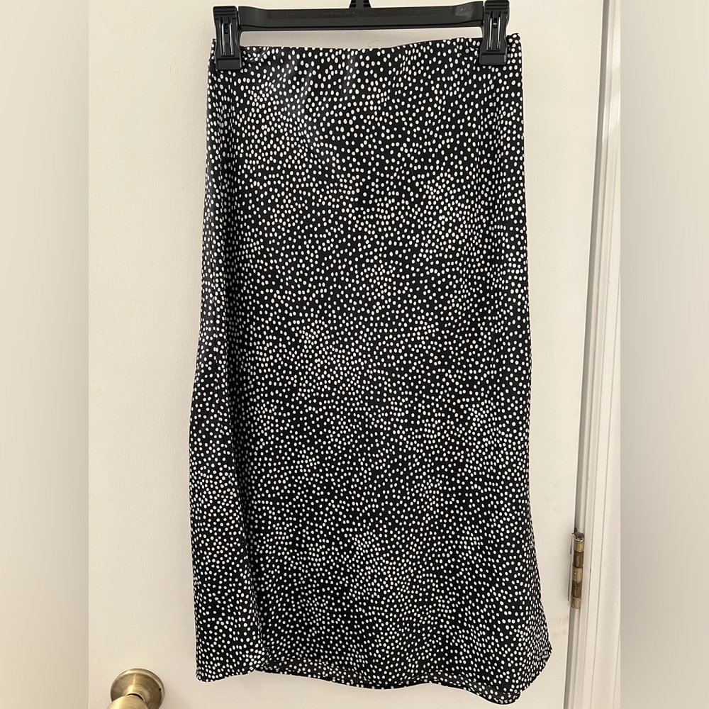 Loft Black and White Polkadot Midi Skirt